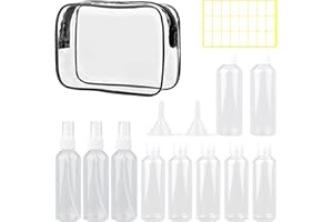 Roosea 10 PCS Botellas de Viaje Avion 100ml botes Viaje Rellenables Frascos Viaje Avion 100ml Travel Bottles Transparente Para Cosméticos Acondicionador Loción Champú y Mas con Embudo y Etiquetas