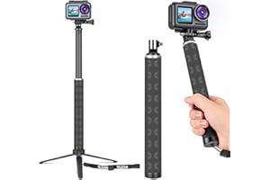 TELESIN Selfie Stick Tripod, 35.5'' Carbon Fiber Waterproof Lightweight Extension Pole Monopod for GoPro Max Hero 12 11 10 9 8 7 6 5, DJI Action 3 4, Insta360 X2 X3 GO2 GO3 Camera Accessories