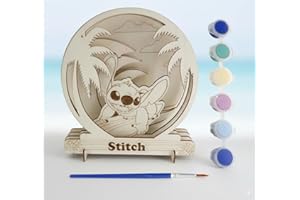 CERDÁ LIFE'S LITTLE MOMENTS Kit de manualidades Stitch con escena de madera para pintar Incluye base decorativa 3D, pincel y 6 pinturas – Papelería Stitch para niñas y niños ideal como regalo artístico y educativo