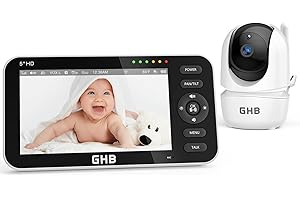 GHB Baby Monitor Video e Audio Videocamera Schermo 5'',4000mAh, 350°/110°,Comunicazione Bidirezionale,VOX Visione Notturna Visione Monitoraggio Temperatura,Ninne Nanne