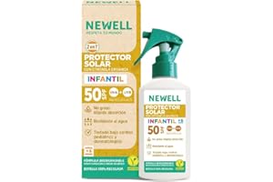 NEWELL | Spray Solar SPF 50 Infantil | Repelente Solar Antimosquitos | Bebés (a partir de 6 meses), Niños y Adultos | Spray Eficaz Contra Mosquitos Tigre 3 horas | Botella 100 ml 100% Reciclable