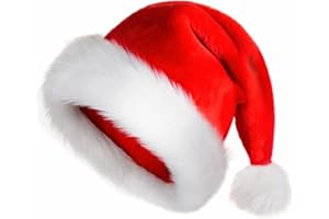 TLarder Santa Hats for Adults: Christmas Hats Adult Luxury Velvet Holiday Hat - Plush Xmas Santa Claus Outfit Hat for New Year Festive Party Gifts