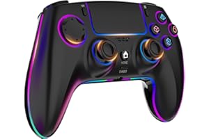 MYSTILUCK Manette Sans Fil pour PS-4/PS-3/Pro/PC/MAC/iOS/Android/Steam Deck, Gamepad avec éclairage RGB 7 Couleur/Joystick Effect Hall/Double Vibration/Turbo/Pavé Tactile/Prise Casque/Batterie 1500mAh
