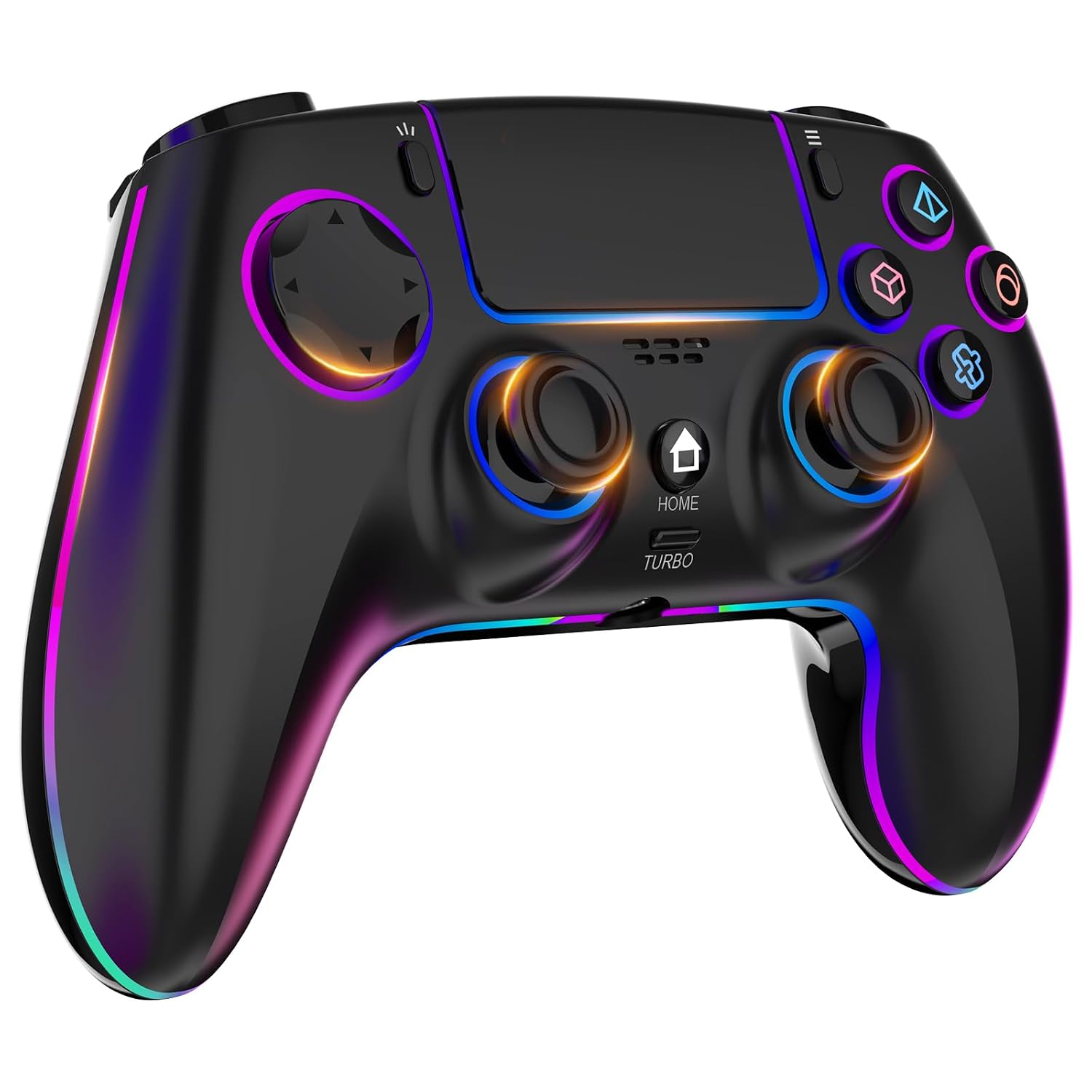 MYSTILUCK Manette Sans Fil pour PS4/PS3/Pro/PC/MAC/iOS/Android/Steam Deck, Gamepad avec éclairage RGB 7 Couleur/Joystick Effect Hall/Double Vibration/Turbo/Pavé Tactile/Prise Casque/Batterie 1500mAh