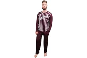 KRUXADER Mens Pyjamas Set | 100% Cotton PJs | With Pants & Long Sleeve Top With Dragon Pattern | Elastic Waistband and Drawstring