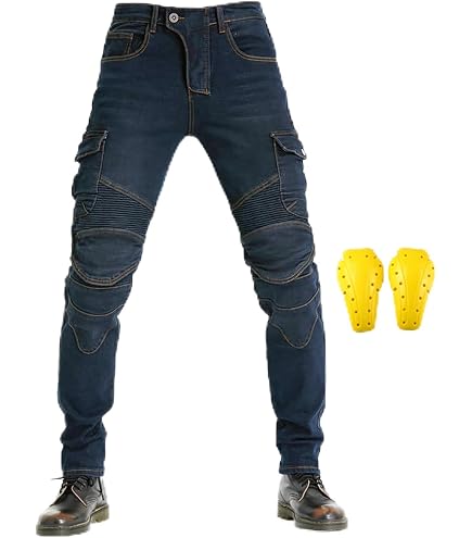 Pantalon Moto Jeans MYJZY - Kevlar, Protections Hanches/genoux, Marron, Taille L
