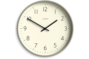 Jones Clocks® Studio wall clock | Modern round clock | 30cm | Grey | Easy to read numbers | Versatile design for kitchen, living room or office
