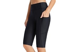 BALEAF Szorty kąpielowe damskie, długie, do kolan, szybkoschnące, ochrona przed promieniowaniem UV UPF 50+, spodenki do pływania, wysoka talia, szorty z wewnętrznymi majtkami i kieszeniami