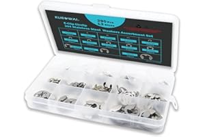 KUBOWAI 290pcs Kit d'Assortiment de Circlips E-Clip en Acier Inoxydable, Rondelles de Circlips Snap Lock 1,2-15mm (13 Tailles)