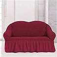Fabienne Jacquard Fabric Sofa Cover Turkish Stretchable Couch Cover Furniture Protector Slipcover Fits on Standard and Recliner Sofa (2 Seater (145-175 cm), Claret Red)