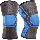 XGEAR Genouillère de Compression,Genouillère Crossfit Ligamentaire,Genouillère de Maintien,pour Basketball,Volley Ball,Course,Foot-Ball,Gymnase Pour Hommes et Femmes(Une Paire)(Noir/Bleu,M)