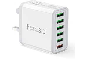 Tupneuf 33W USB Plug Fast Charge, 6-Port Multi Charger Plug UK Charging Power Adapter Multiple Quick Charge 3.0 Wall Mains Plug for iPhone 16 15 14 13 12 11 Pro Max X XR XS 8 7 6 6S Plus 5 5S SE, iPad