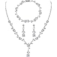 EPVOA Bridal Jewellery Set for Wedding, AAA+ Cubic Zirconia Necklace Bracelet Drop Dangle Earrings Set, Costume Jewelry Prom Party Engagement Wedding Jewellery for Bridal Bridesmaid