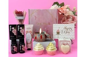 DORBOKER Birthday Gifts for Women, Unique Happy Birthday Pamper Hampers Set, SPA Set Self Care Package, Birthday Presents Basket Birthday Box Gifts Ideas for Best Friend (Rose)
