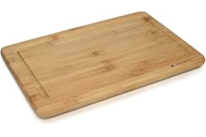 Navaris Bambusowa deska do krojenia XL – 35 x 23,5 x 1,8 cm, deska kuchenna z rowkiem na sok – drewniana deska kuchenna – deska drewniana – deska drewniana