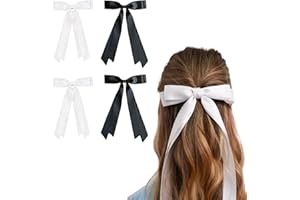 Gloryit 4 pinces à Cheveux avec Nœud pour filles et femmes,barrettes à cheveux,noeud cheveux Femme Filles Double Couche Gland Ruban Cheveux, Accessoires pour Cheveux Satin Solide(noir + blanc)