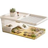 Turtle Aquarium with Lid Ramp Terrarium Small Transparent for Taking | Cage for Aquatic Crabs and Reptile Habitat for Frogs S
