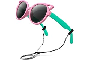 RIVBOS Kids Sunglasses Polarized Rubber UV400 Protection with Glasses Strap for Boys Girls Toddler and Children Age 3-10 RBK002(RBK002-2)