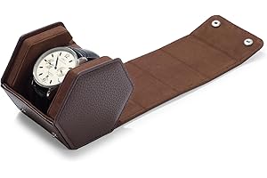 Oirlv Hexagonal En Cuir PU Etui Montre,Boite Montre,Étui De Rangement Montre,Etui Montre Voyage(Marron)