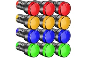 Gebildet 12pc LED Power Indicator, Pilot Signal Light Panel Indicator AC/DC 12-24V, Flash Light (Red/Yellow/Blue/Green, Each Color 3pcs)