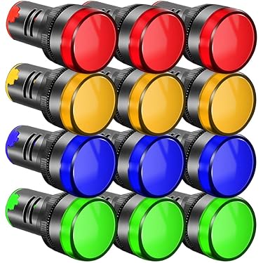 Panneau Signal Néon 12MM - Lampe Voyant Chrome Avec Lunettes Rouge, Vert, Ambre - Neuf