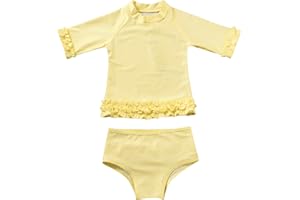 Doomiva Enfant Fille 2 Pièces Maillot de Bain Anti-UV Mignon Tankini à Pois Costume de Natation Chic T-Shirt Plage Manches Longue à Volants Short de Bain Swimwear 2-8 Ans