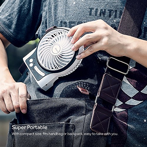 EasyAcc Mini Desktop USB Ventilator Personal Fan mit 2600 mAh aufladbarer LG Akku Zelle LED-Licht Beweglicher 3 einstellbare Geschwindigkeiten für Indoor und Outdoor Aktivitäten – Weiß - 7