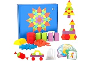 PTooTP Montessori Puzzle in Legno di Ci Sono 155 Forma Geometrica,Tangram Toy Card Divertente Giocattolo Educativo, Giocattoli con 24 Pezzi di Carte di Design, Regalo per Bambini 3 4 5 6 Anni