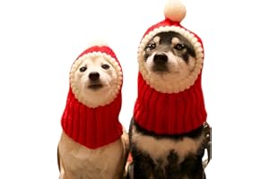 NACOCO Christmas Dog Hat Crocheted Snood Funny Pet Cap with Pompon Red Green Warm Winter Dog Hat Knit Snood Headwear for Pets (Red, XS)