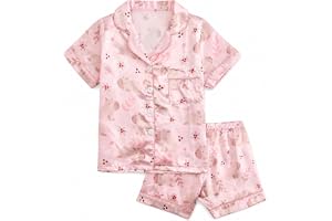 JiAmy barn pyjamas flickor satäng pyjamas set kortärmad 8-12 år