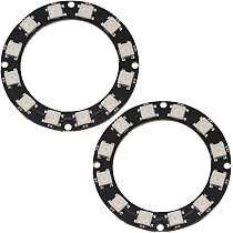 Anneaux LED WS2812 5V - 16 LEDs RGB Adressables - Diamètre 68mm - Pour Arduino, Décoration (2 Pièces)