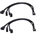 GadgetKarePro 4 Pin PWM Fan Splitter Cable Female to 3/4 Pin Male Adapter Sleeved Splitter (PC Fan Power Extension Cable) (1 to 3 Way 24cm) (Pack of 2)
