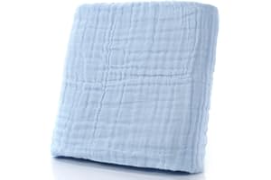 ChamXue Lange Bébé, en Mousseline de Coton, Langes 105x105cm, 6 Couches, Carrés Doux Super Soft pour Peaux Sensibles pour Nouveaux, Bleu