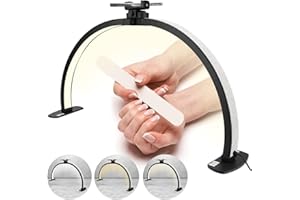 VINGVO Lampe demi Lune Professionnel, Extension de Cils Pliable avec Intensité Variable LED 38 W et Uminosité Réglable en Trois Couleurs 3000 à 6000 K