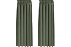 BellaHills Lot de 2 rideaux occultants plissés pour chambre à coucher et salon, protection de l'intimité, isolation thermique, 168,6 x 228,6 cm, vert bronze