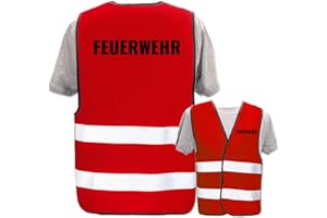PIXIPRINTS.COM Bedruckte Marken-Warnwesten mit Leuchtstreifen * Standard- o. Reflex-Druck * Einsatzkräfte, Warnweste Begriffe Einsatzkräfte:Feuerwehr, Farbe + Größe:Rot (XL/XXL)
