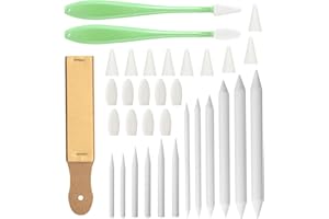 INCNMAD Difuminador para Dibujo Herramientas de Dibujo Bocetos, 12 pcs Difuminos Lápiz de Papel, 2 pcs Boceto ​Esponja Limpiaparabrisas, 20 pcs Cabeza de Esponja y 1 pcs Sacapuntas de Papel de Lija
