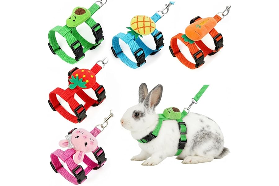 Elyyapt 5 PCS Adjustable Rabbit Harness and Leash Set Breathable Mesh Rabbit Vest Cute Carrot Pet Vest Harness Escape Proof Small Pet Walking Training Gear for Bunny Kittens Puppy Small Animals