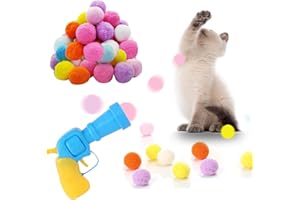 RILYSUN Giocattoli di lanciatore di palle per gatti, Giocattoli interattivi per gatti palle Pompon con lanciatore e palline Pompon dolci colorati (20 palline & 1 Lanciatore)