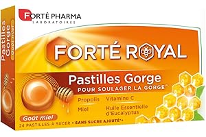 Forté Pharma - Pastilles Gorge Forté Royal - Irritation gorge - Propolis, Huile essentielle Eucalyptus, Miel, Vitamine C - Sans sucre ajouté, à laisser fondre, goût Miel - 24 pastilles, 1 à 3/jour