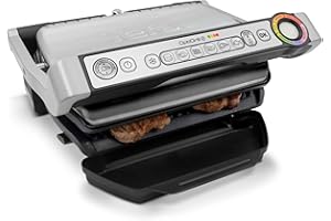 Tefal OptiGrill+ GC713D40 Electric Health Grill, 6 Automatic Cooking Programs, Intelligent Sensor, Non-Stick Removable Plates, 2000W, 4–6 Portions, Dishwasher Safe, Stainless Steel
