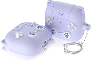 Haofun Custodia Case per AirPods 4 2024, Simpatica Copertura Protettiva in Stile Orecchio di gatto, Ricarica Wireless Silicone Cover con Portachiavi con AirPods 4 - Viola