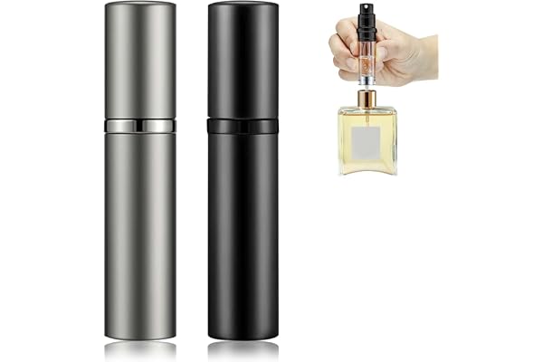 Colexy Bouteille Vaporisateur de Parfum Rechargeable, 5ML Mini Atomiseur Parfum, Voyage Bouteille Vaporisateur Portable, Vaporisateur Vide de Sac Rechargeable, Spray Flacon de Parfum (Noir + Gris)