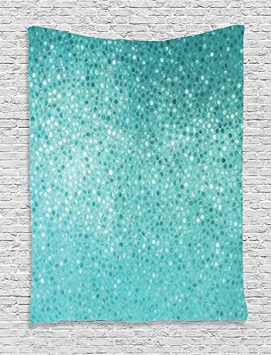 jjonepin Turquoise Decor Tapestry Wall Hanging, Small Dot Mosaic Tiles Shape Simple Classical Creative Artful Fun Design, Bedroom Living Room Dorm Decor, 60 W x 80 L Inches