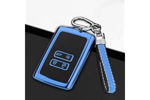 MARCHFA Key Shell Custom Fit for Captur Clio Megane Kadjar Koleos 2 TPU Key Cover 4 Button Key Card Case(1 Pcs Blue)