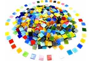 HOZZWHOO 500G DIY Glass Mosaic Tiles, Assorted Colors Stained Glass Handmade Crafts, Decorations for Home, Kitchen,Bathroom Mosaic Projects, Easy for Beginners, 0.4 * 0.4 in (Mix Color, Square)