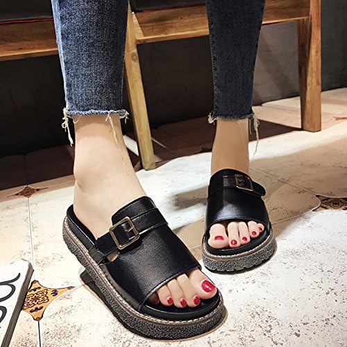 YMFIE Summer new thick bottom soft bottom antiskid slippers lady toed sandals,37,Black