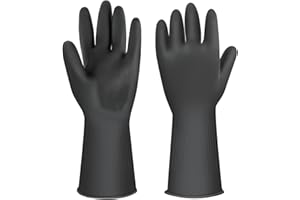 QOCO 12" Heavy Duty Rubber Gloves,Chemical Resistant Gloves PPE Industrial Protective Safety Work Black Non-Slip Long Rubber Gloves Waterproof,Resist Strong Acid,Alkali and Oil
