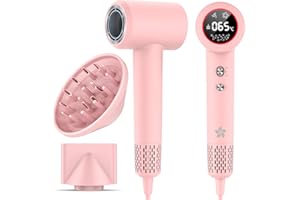 HZD Profesjonalna suszarka do włosów z dyfuzorem, 400 milionów plazmy, silnik bezszczotkowy 110 000 obr./min, szybkie suszenie, wyświetlacz LED, 57 dB profesjonalna suszarka do włosów w podróży