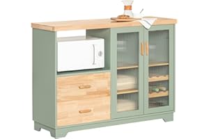 SoBuy Credenza Cucina Moderna 120 cm con Ripiano per Microonde e Portabottiglie - Mobiletto da Cucina con Ante in Vetro - Mobile Salvaspazio per Sala da Pranzo o Ingresso 120x90x40cm Verde FSB81-GR